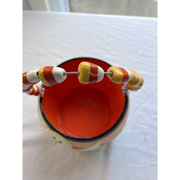 Vintage Halloween Candy Corn 10 X7 Ceramic Treat Bucket Pail Ghost Home Decor - Picture 5 of 7
